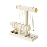 Pangkeep Jewelry Holder Stand,2 Tier Necklace Bracelet Organizer with Tray,Jewelry Displays for Selling Bangles Scrunchie Hair ties Watches and Chains (Beige) Pangkeep