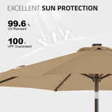 wikiwiki 10ft Solar Led Patio Umbrella, Sturdy Outdoor Market Umbrella for Deck, Pool, Garden w/Tilt, Crank, 32 LED Lights, Tan wikiwiki