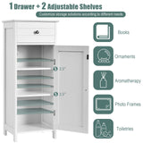 Tangkula White Wooden Bathroom Floor Cabinet with Large Drawer and Adjustable Shelves Tangkula