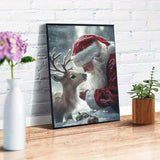 5D Christmas Diamond Art Kits for Adults, Santa Claus and his Little Deer Diamond Painting Kits,DIY Round Full Drill Diamond Dots Gem Art Painting for Home Wall Decor 12 X 16 Inch GEMFAMILY
