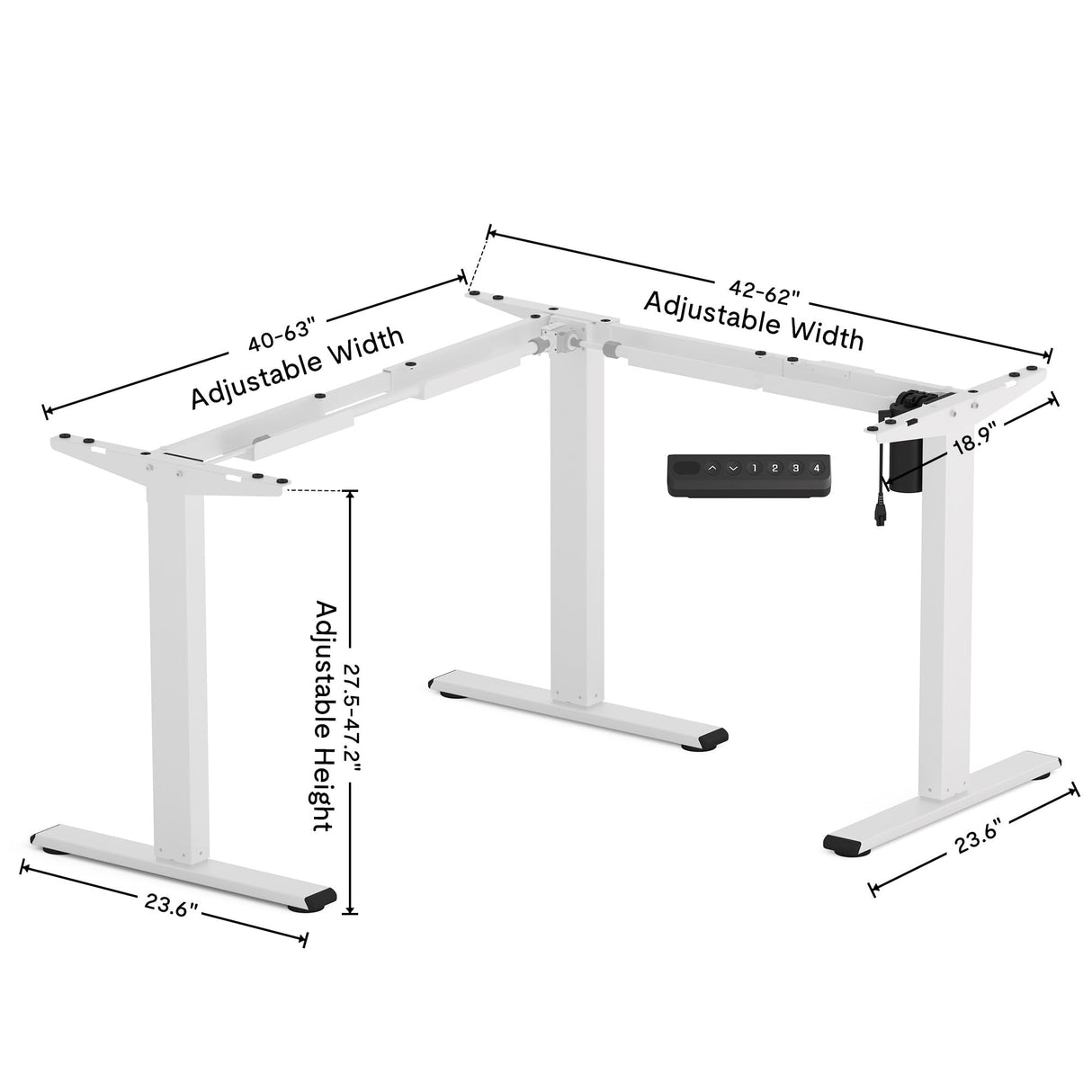 SANODESK L Shaped Standing Desk, Electric Standing Gaming Desk Adjustable Height, Corner Stand up Desk with Splice Board, White SANODESK