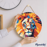 Figured'Art Paint by Numbers Kit for Adults on Wood Slice, 11.8in Diameter - Lion - Craft Art Painting DIY Canvas Figured'Art