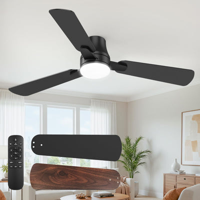 OSTIVE Ceiling Fans with Lights and Remote: 42 Inch Modern Black Ceiling Fan, Low Profile Flush Mount, Quiet Reversible DC Motor & 3CCT Dimmable LED for Bedroom Living Room Kitchen Indoor Outdoor