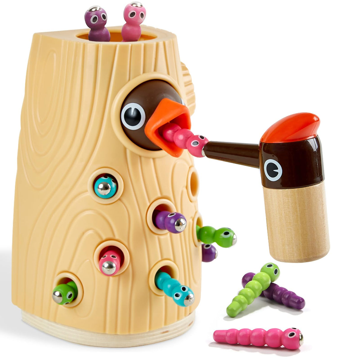 TOP BRIGHT Montessori Toys for 2 Year Old Girl and Boy, Fine Motor Skills Toddler Toys Age 2-4, Woodpecker Worm Toy Magnetic Bird Feeding Game TOP BRIGHT