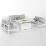 Solaste Aluminum Patio Furniture Set with Fire Pit Table, 5 Piece Metal Outdoor Furniture with Water-Resistant Cushions, Modern Patio Conversation Set for Balcony, Front Porch, and Backyard Solaste