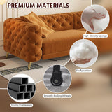 Tabaray 97.7'' Pull Out Sofa Bed King, Chesterfield Velvet Sleeper Sofa, Convertible L-Shaped Futon Couch, Tufted Back, Ottoman, Deep Seat Loveseat Couches for Living Room, Apartment, Orange Tabaray