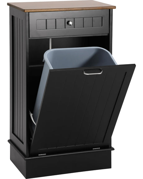LOUVIXA Tilt Out Trash Bin Cabinet Dog Proof Trash Can Holder Kitchen Island Without Garbage Bin or Tilt Out Laundry Hamper, Black LOUVIXA