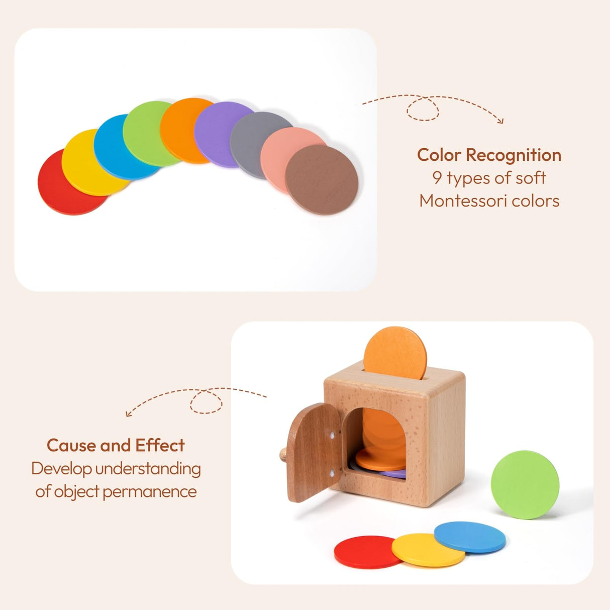 Woodtoe Montessori Coin Box for Kids, Montessori Toys for Babies 18+ Months, Natural Wood Object Permanence Toys for Baby, Toddler Educational Learning Toy, Fine Motor Skills Travel Game for Boy Girl Woodtoe