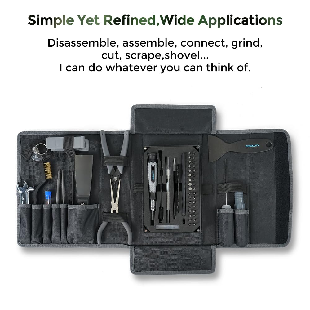 Creality 3D Printer Tool kit, 74 Pcs 3D Printer Accessories for 3D Printer Tool Wrap Kit Pro Contain Nozzle Cleaners, Multi-Functional Screwdrivers and Wrenches, Deburring Tools and Storage Bag Wolias