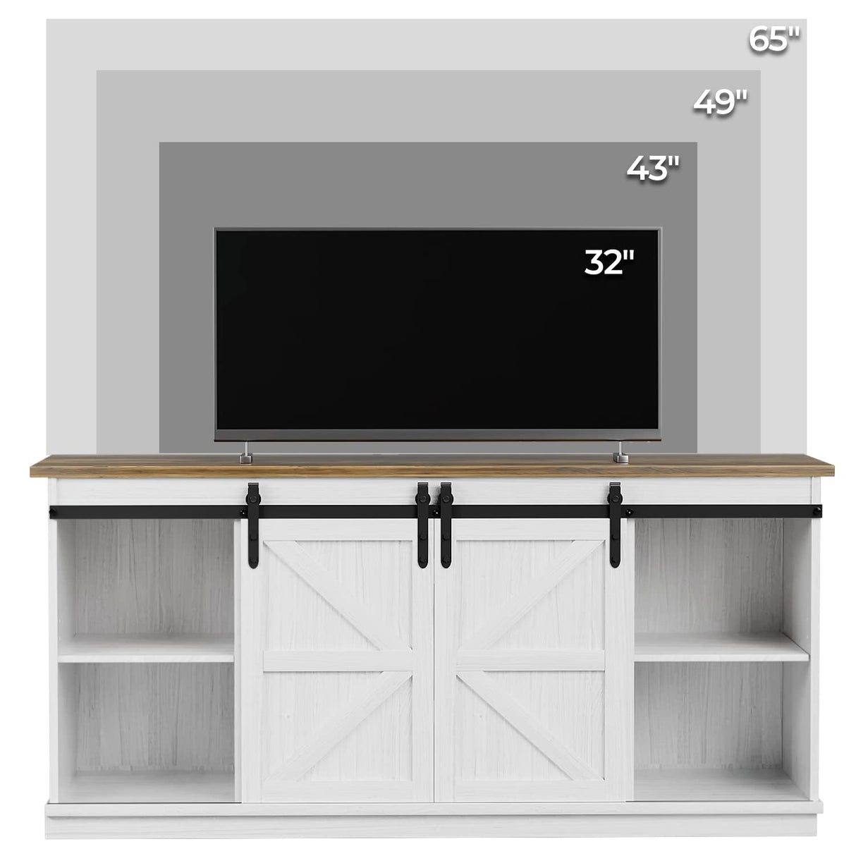 ZPK Farmhouse TV Stand for 65 Inch TV, Modern Television Stands Mid Century Media Entertainment Center with Sliding Barn Doors and Storage Cabinets, Console Table for Living Room, Bedroom (White) ZPK