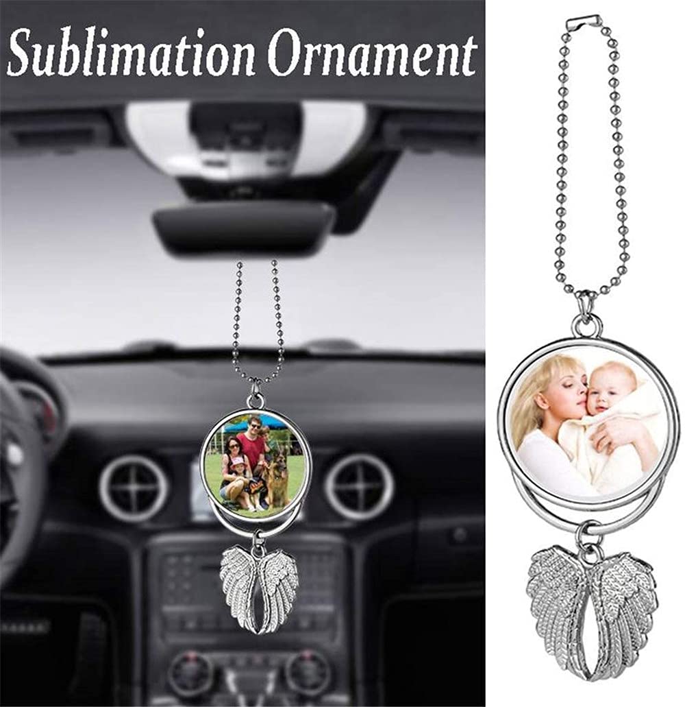 Car Hanging Ornament,Angel Wing Car Rearview Mirror Pendant with Sublimation Blank Pendant Heat Transfer Photo Frame for Automobiles Home Window Christmas Ornaments (Silver-5PC) WoodArtSupply