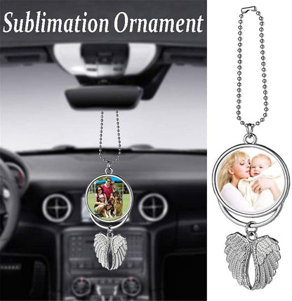 Car Hanging Ornament,Angel Wing Car Rearview Mirror Pendant with Sublimation Blank Pendant Heat Transfer Photo Frame for Automobiles Home Window Christmas Ornaments (Silver-5PC)