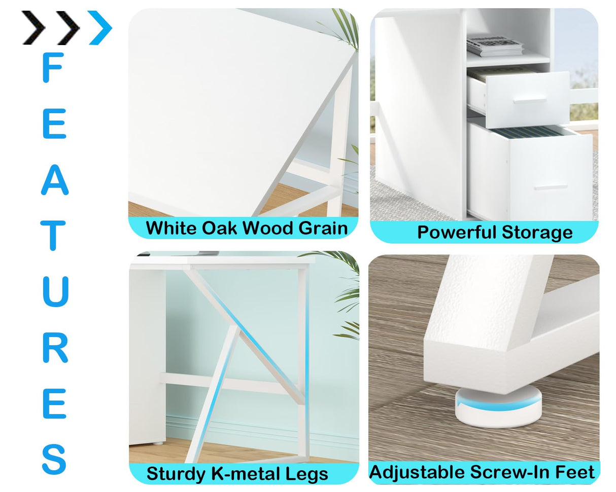 IBF White Two Person Computer Desk, Long Wood Writing Study Desk with File Drawer, Modern Large Dual Office Desk with Storage Cabinet Shelf, 2 Person Farmhouse Work Executive Double Computer Table, 79 IBF