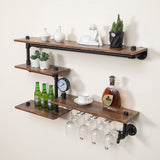 HEONITURE Industrial Pipe Shelves Wine Rack Wall Mounted with 4 Stem Glass Holder,Bar Shelves 39in Metal Hanging Wine Rack, Rustic Floating Pipe Shelf, Living Room Kitchen Decor Display Rack HEONITURE