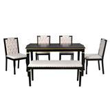 Merax 6-Piece Wood Dining Table Set, Rectangular with 4 High-Back Tufted Chairs+1 Bench Elegant Soft and Comfortable for Kitchen Room Home Apartment, Black Merax