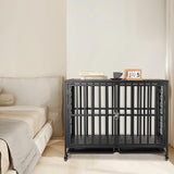 HIDOG 42'' Dog Crate Furniture, Wooden Dog Kennel with Lockable Wheels, Dog Crate End Table with Trays, Decorative Dog Kennel Indoor, Heavy Duty Dog Cage for Medium Large Dogs, Rustic Brown HIDOG