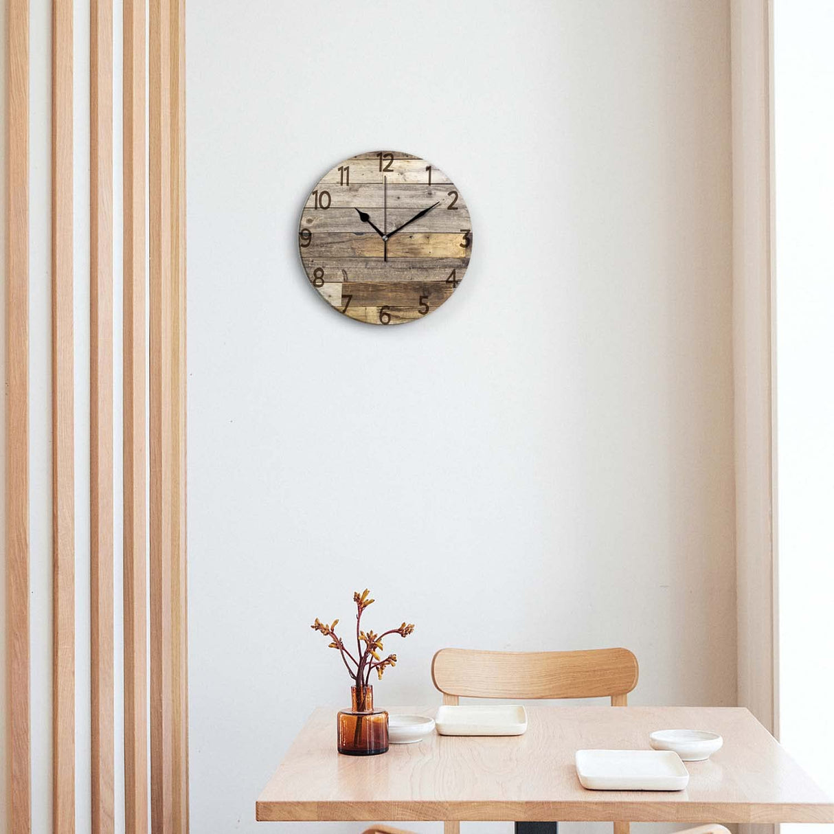 ACOZUHSE Silent Non-Ticking Wall Clocks, Brown Wood Barn Board Brown Pine Plank Rustic Wall Clocks, Battery Operated 11.8"x11.8" Round Wall Clock for Home Decor Living Room Kitchen Office ACOZUHSE