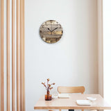 ACOZUHSE Silent Non-Ticking Wall Clocks, Brown Wood Barn Board Brown Pine Plank Rustic Wall Clocks, Battery Operated 11.8"x11.8" Round Wall Clock for Home Decor Living Room Kitchen Office ACOZUHSE