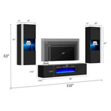 AMERLIFE Wall Unit Entertainment Center with 36" Electric Fireplace, Includes 68" Floating Fireplace TV Stand, 2 x Wall Cabinets, Modern LED Light Media Console Table for Living Room, Black/White AMERLIFE