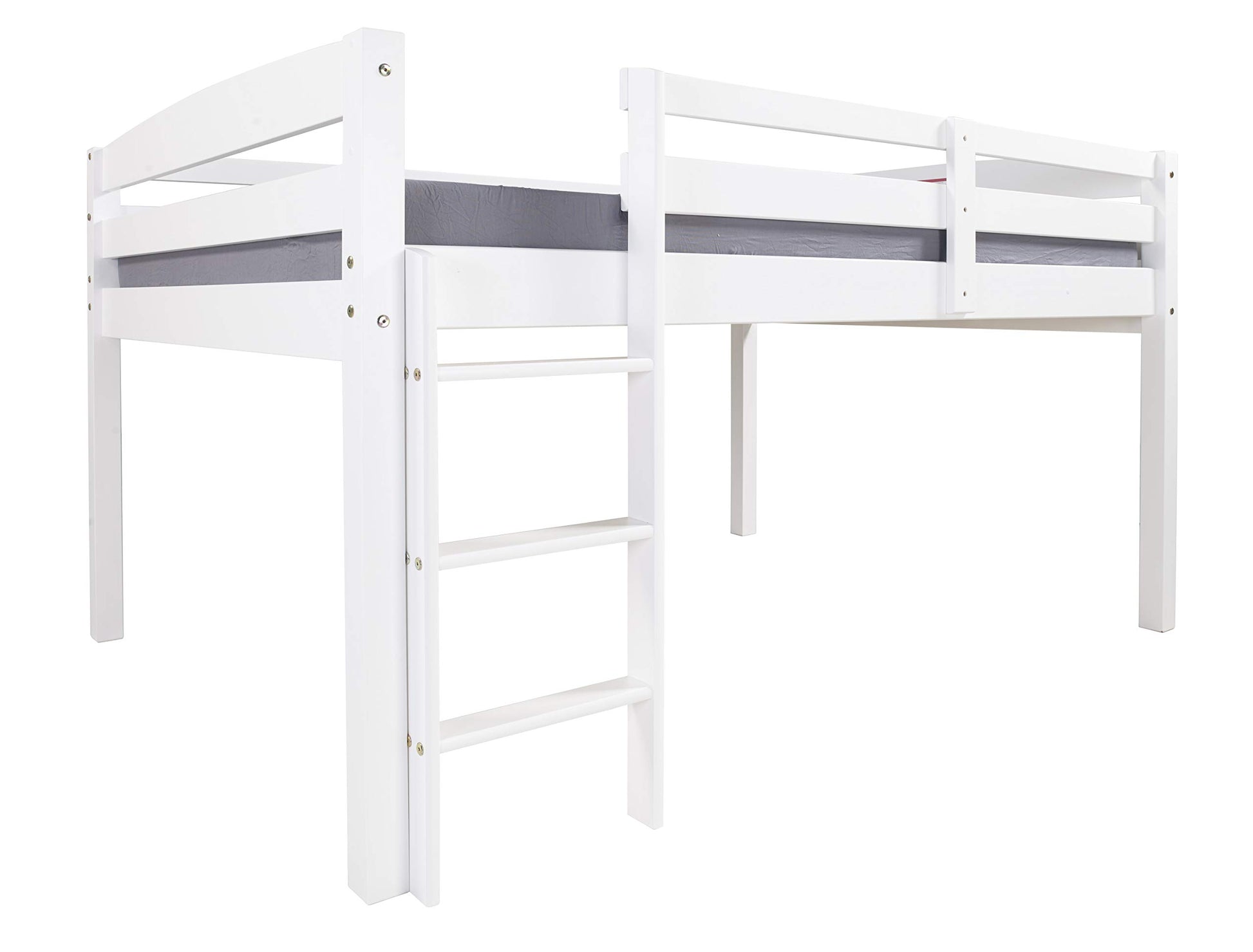 Camaflexi Tribeca White Solid Wood Low Loft Bed Frame with 14 Slats and Dual Center Support - WoodArtSupply