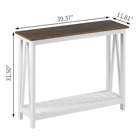 ChooChoo Farmhouse Console Table, Rustic Vintage Narrow Sofa Table for Entryway, Living Room, Hallway, 40 White ChooChoo