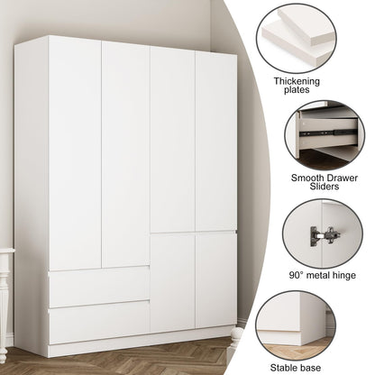 Jiaoun 78.74" 4-Door Armoire Wardrobe Closet, with Drawers and Shelves,Armoires and Wardrobes with Hanging Rod, Wooden Wardrobe Closet（White） 63" L x 20.39" W x 78.74" H