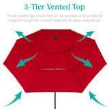 Best Choice Products 10ft 3-Tier Solar Patio Umbrella, Outdoor Market Sun Shade for Backyard, Deck, Poolside w/ 24 LED Lights, Tilt Adjustment, Easy Crank, 8 Ribs - Red Best Choice Products