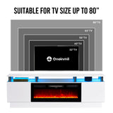 oneinmil Fireplace TV Stand with 36" Electric Fireplace,LED Light Entertainment Center,2 Tier TV Console Stand for TVs Up to 80",Fireplace for The Living Room TV Stand,White oneinmil