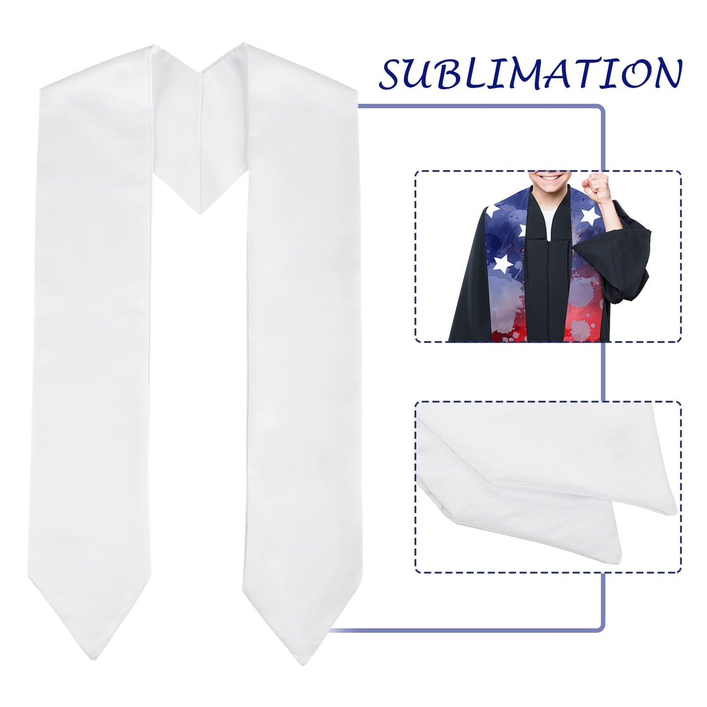 Coume 2024 Sublimation Graduation Stole Sash Blank Plain Graduation Sash Unisex Adult Graduation Party Stole(White)