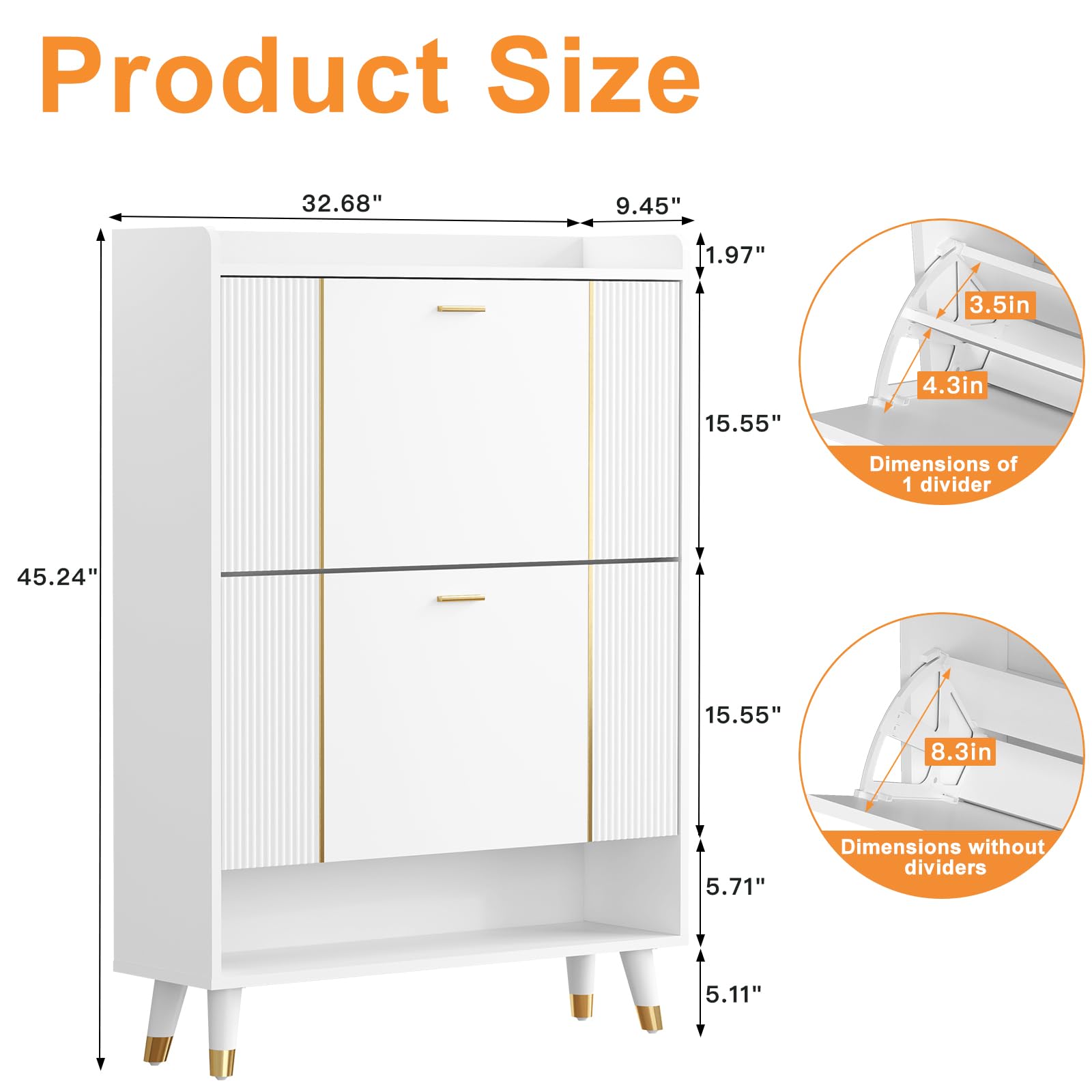 Wakefit Shoe Storage Cabinet for Entryway Slim, Shoe Organizer Cabinet with Doors, 2 Flip Drawer Shoe Cabinet Hidden, Ultra Thin Shoe Cabinet Wood （White-WhiteBullion） - WoodArtSupply