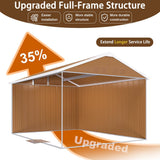 12x8 FT Heavy-Duty Metal Storage Shed, Large Outdoor Garden Shed with Windows & Lockable Sliding Door, Galvanized Steel Weatherproof Tool Shed for Backyard, Lawn Equipment, Bike Storage (Brown) ZHZXWKK