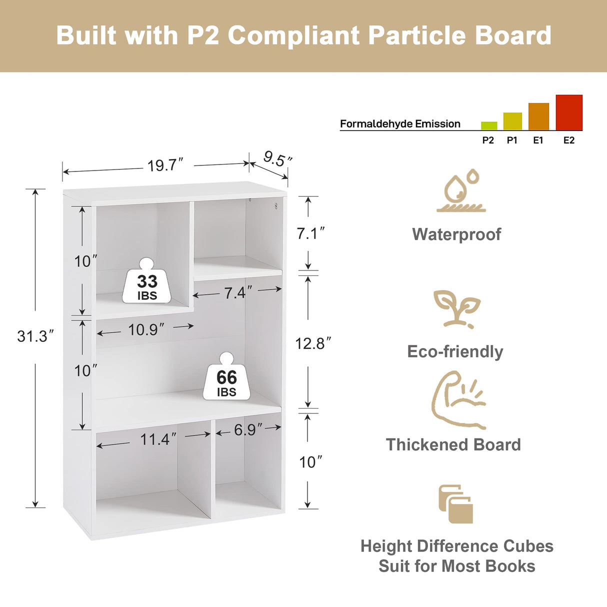 VECELO 5 Cube Modern Bookcases, 3 Tier Bookshelves, 31 Inch High Cubby Storage Organizer, Shelf Hight Up to 12.8 Inches Suit for Most Books, Vertical or Horizontal Use Available,Pearl White VECELO