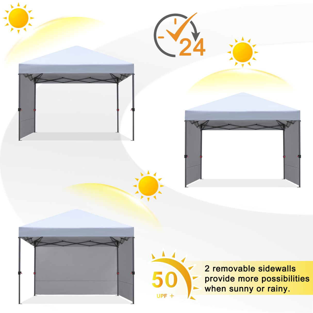 COOSHADE Pop Up Canopy Tent 8x8 with 2 Sidewalls, Outdoor Shade Instant Canopy Tents(White) COOSHADE