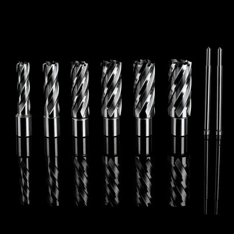 OSCARBIDE Annular Cutter Set 8 Pieces, 3/4"Weldon Shank,2"Cutting Depth,(9/16,11/16,13/16,15/16,1,1-1/16) inch Cutting Diameter,Mag Drill Bits for Magnetic Drill Press with 2pcs Pilot Pins OSCARBIDE