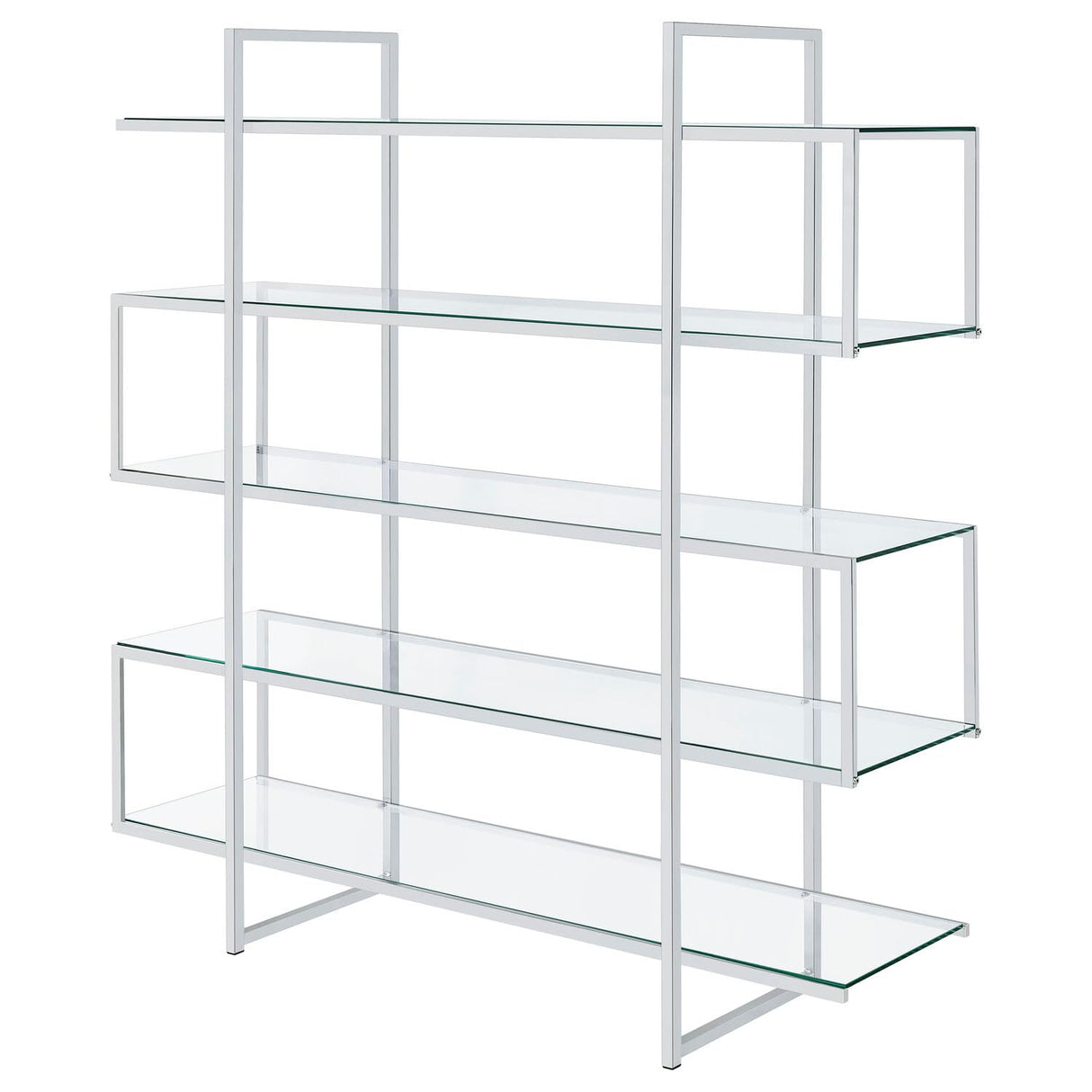 Coaster Home Furnishings Contemporary Zig Zag Chrome Bookcase with Clear Glass Shelves Coaster Home Furnishings