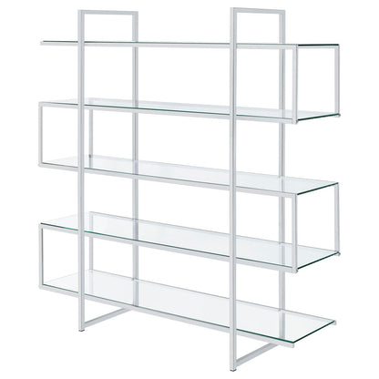 Coaster Home Furnishings Contemporary Zig Zag Chrome Bookcase with Clear Glass Shelves - WoodArtSupply