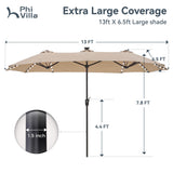 PHI VILLA 13ft Large Patio Umbrella with Solar Lights, Double-Sided Outdoor Market Rectangle Umbrella with 120 PCS LED Lights, Beige (No Base) PHI VILLA