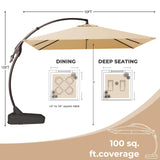 Grand patio 10x10 FT Patio Offset Umbrella Large Square Aluminum Cantilever Umbrella Base Included for Deck Porch (Champagne, 10x10 FT) Grand patio