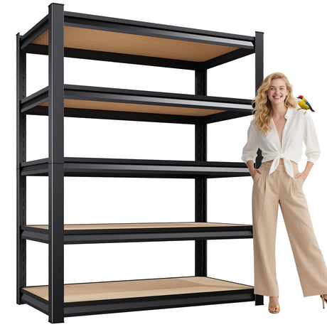 72”H*36”W Garage Shelving Heavy Duty, Adjustable Garage Shelves, 2000LBS Storage Shelves, 5-Tier Metal Shelving Units, Easy Assembly Wood Shelves, Utility Storage Rack Shelf for Warehouse,Black CVGFDR