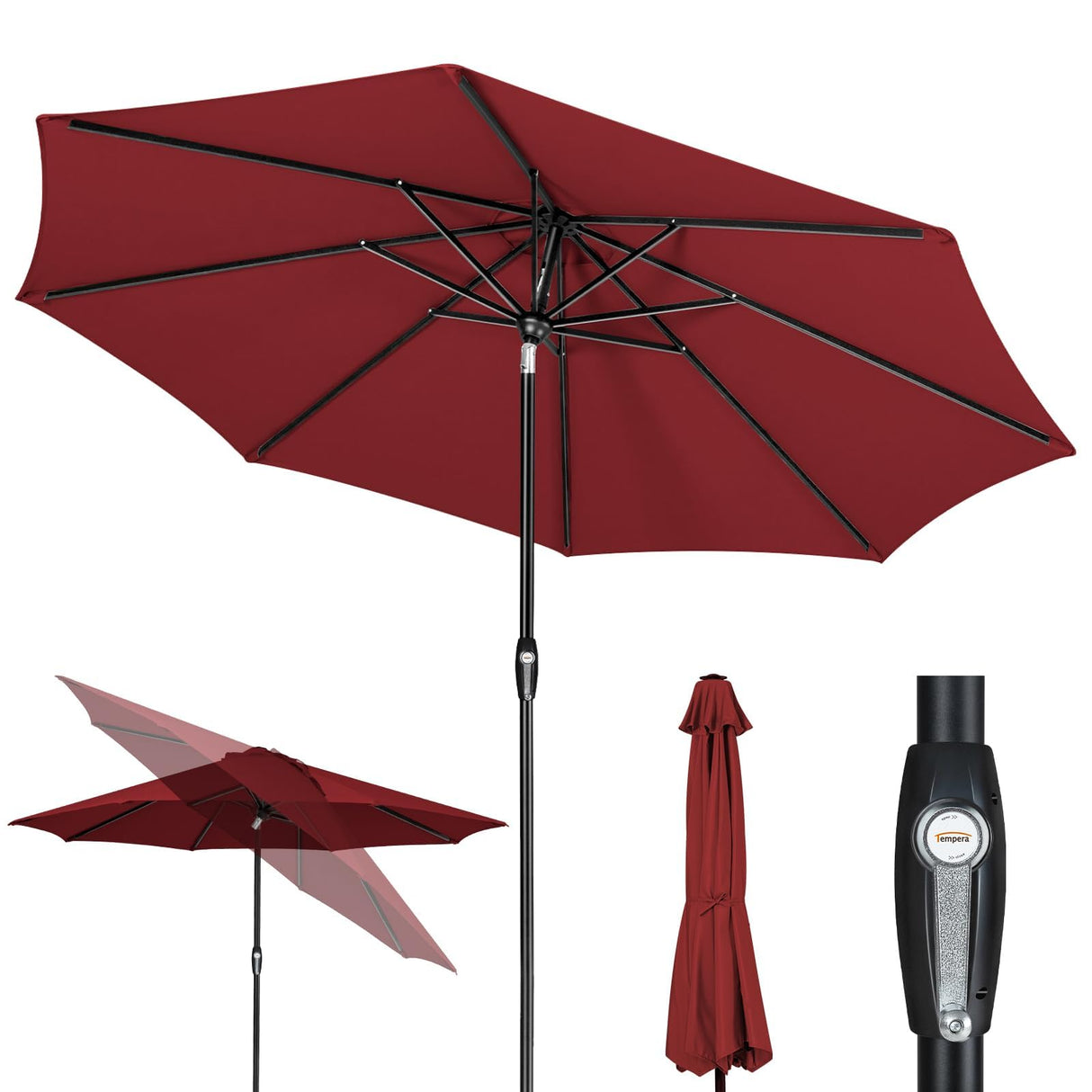 Tempera 10ft Patio Market Outdoor Table Umbrella with Auto Tilt and Crank,Large Sun Umbrella with Sturdy Pole&Fade resistant canopy,Easy to set,Chili Tempera