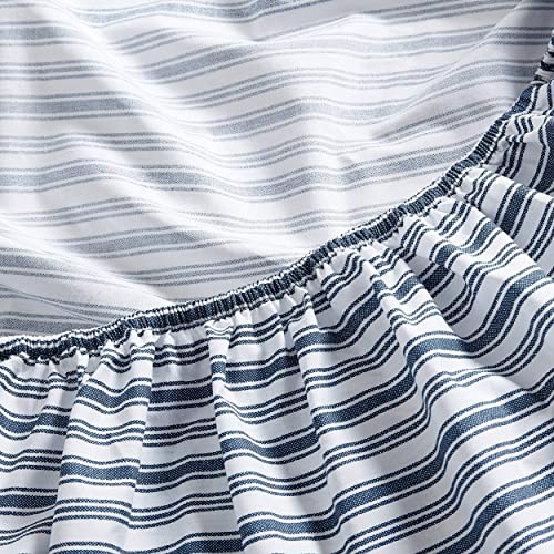 Nautica - Queen Sheets, Cotton Percale Preppy Bedding Set, Crisp & Cool, Lightweight & Breathable (Coleridge Stripe Blue, Queen) Nautica