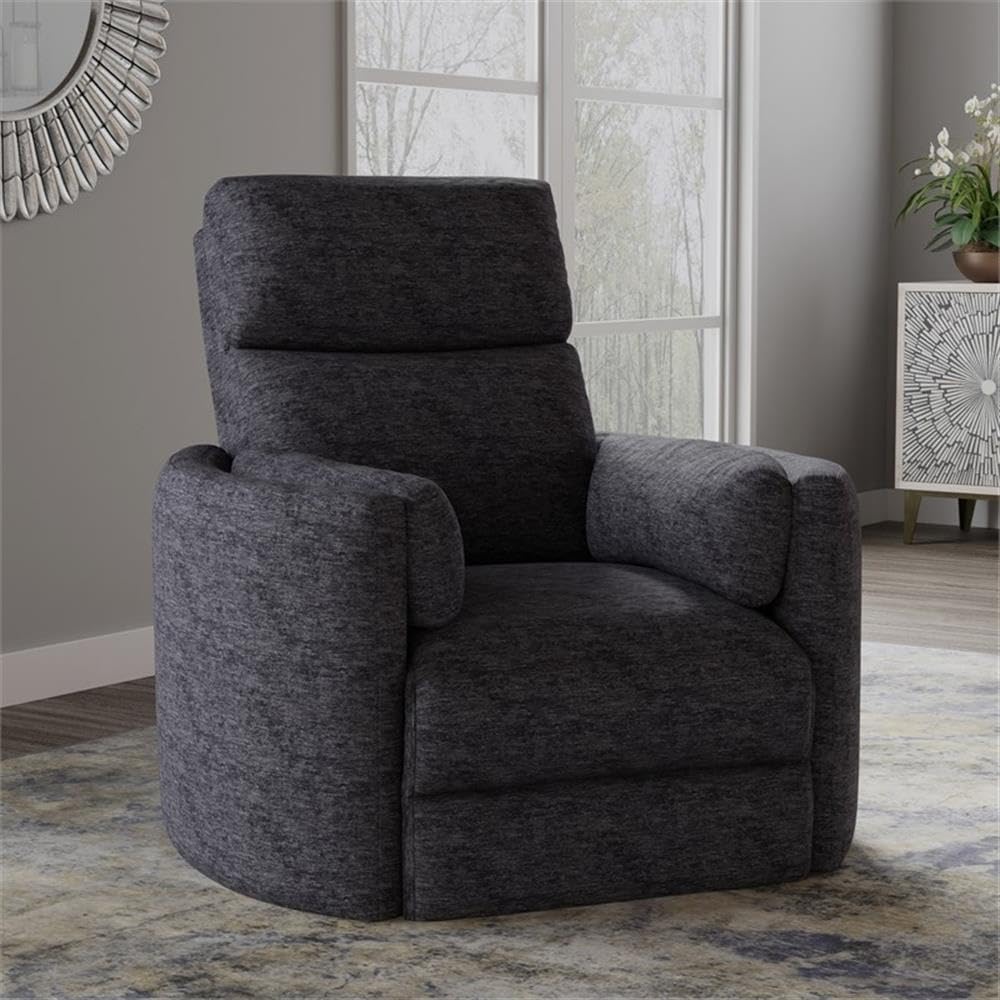 Pemberly Row Polyester Fabric Power Swivel Glider Recliner in Black with USB Charging Ports and 2 Comfort Pillows for Living Room Pemberly Row