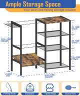 Tigerden Fishing Rod Holders for Garage, Fishing Pole Holder Stand with Multifunctional Hook, 4 Tier Fishing Gear Equipment Organizers Rack, Fits Most Rods of 1.57" for Home Entryway Corner, Black Tigerden