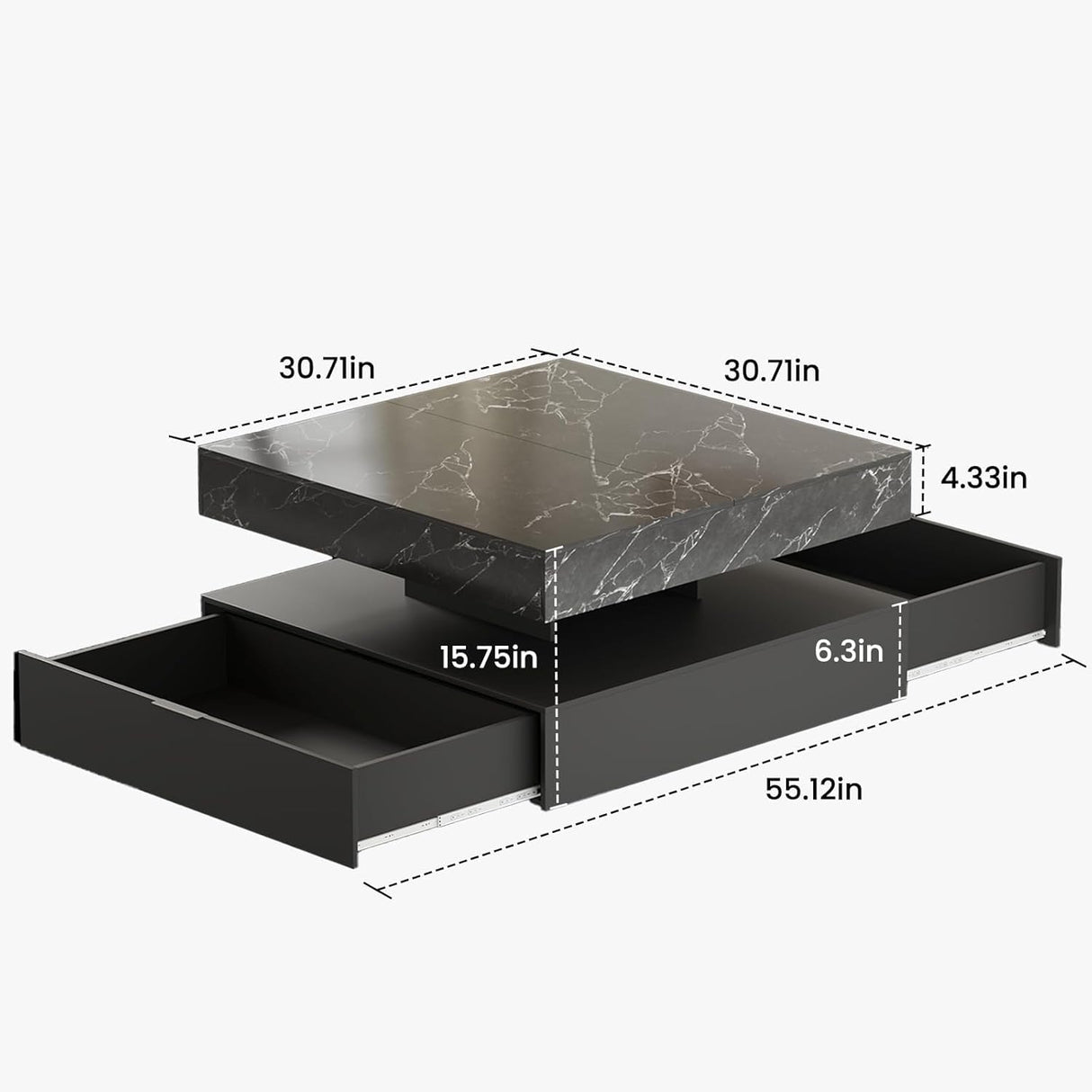 Square Coffee Table with LED Lights – 2-Tier High Gloss Minimalist Design, 30.7-Inch Modern Center Table with Storage and Drawer – Wooden Coffee Table for Living Room, Home, and Office GOFEI