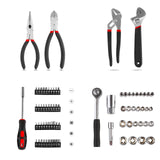 TLGREEN 95 Piece Tool Set, Tool Kit, Mechanics Tool Set, Portable Toolbox with Adjustable Wrench Pliers Socket Bits, with Plastic Toolbox, for House Apartment Garage (Red) TLGREEN