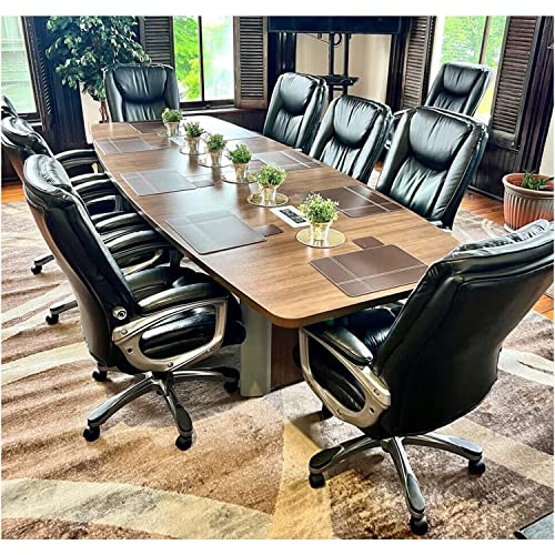 Thaweesuk Shop New 12 FT Walnut Executive Boat Shaped Conference Table Hide Wires Inside Metal Legs Racetrack Boardroom Meeting Room 2 Power Data Modules White Table Desk Office Furniture Modern Wood Generic