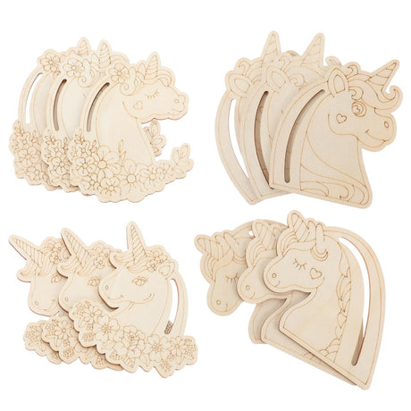 VICASKY Mini Wood Painting Craft Keychain Unfinished Wooden Animal Keychains Party Favor Piece Set DIY Crafts for Kids Unicorn to Paint, 12pcs Head Slice Cutouts with Hole Blank Toy VICASKY