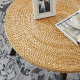 RANDEFURN Coffee Table Round, Seagrass Coffee Tables,Pine Wood X Base Frame Cocktail Table, Easy Assembled, Multiple Sizes for Living Room, Solid Wood Table,32 x 17 Inches,Natural RANDEFURN