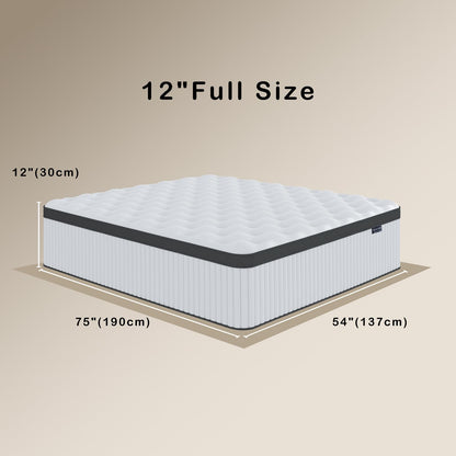 Tegeniss Full Size Mattress, 12 Inch Memory Foam Mattress, Hybrid Mattress in a Box with Independent Spring, Soft and Comfortable Medium Firm Mattress, Pressure Relief