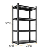55''H Garage Shelving Heavy Duty Garage Storage Shelves, 2400LBS Capacity Adjustable 4 Tier Metal Industrial Shelf Unit for Kitchen, Utility Room, Warehouse and Basement, Black (16''Dx40''Wx72''H) ErgoNova